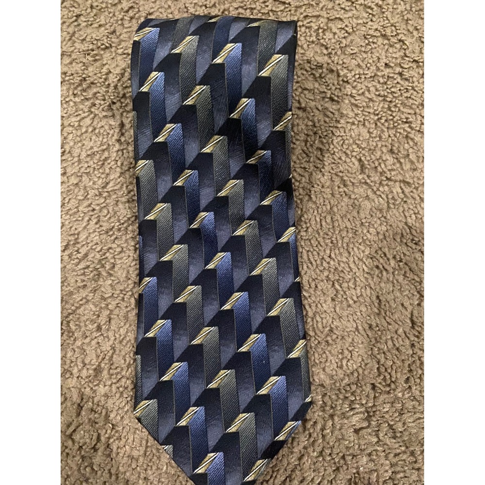 Blue Mens Siena Geometric Silk Necktie Made in Italy